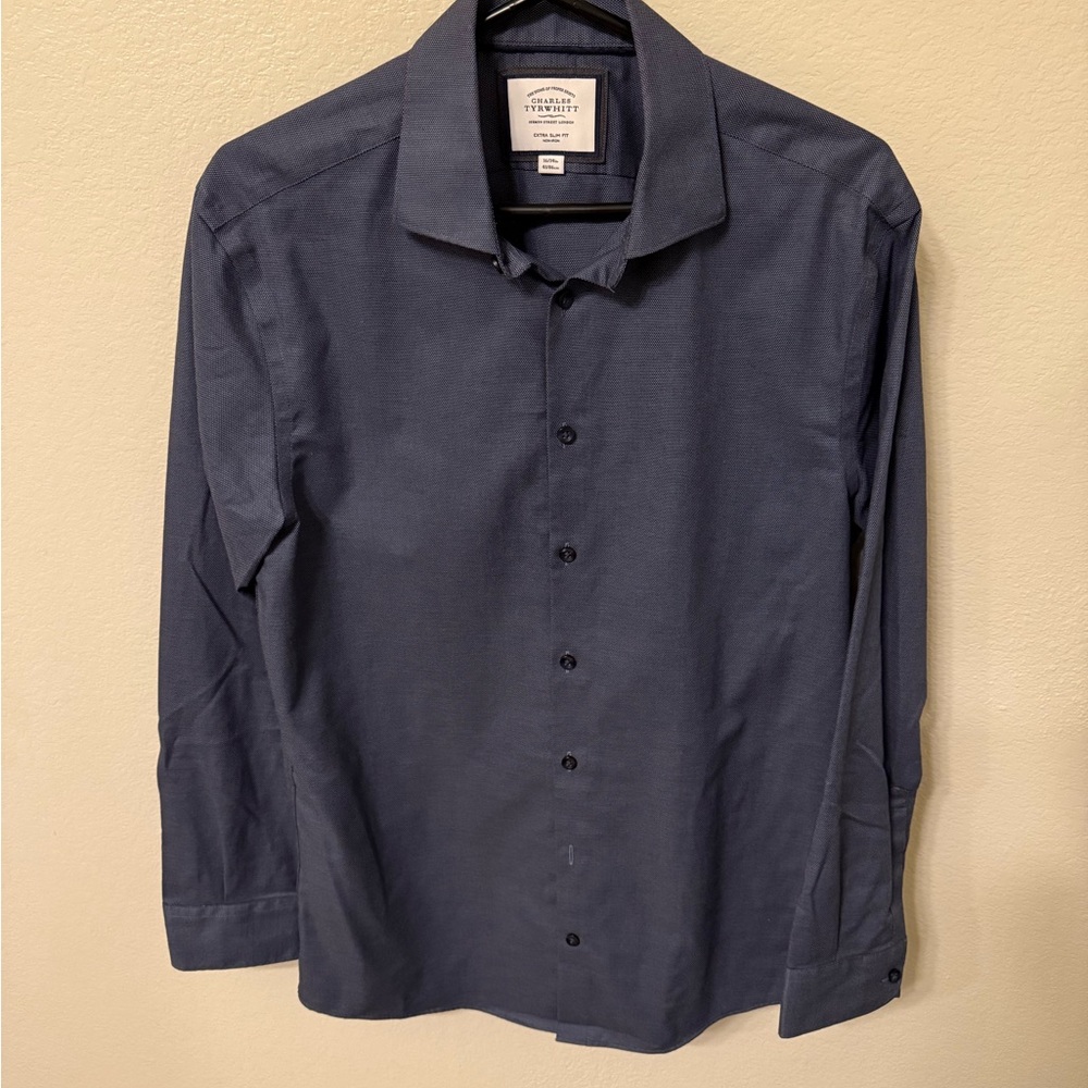 Charles Tyrwhitt Navy Casual Button-Down Shirt